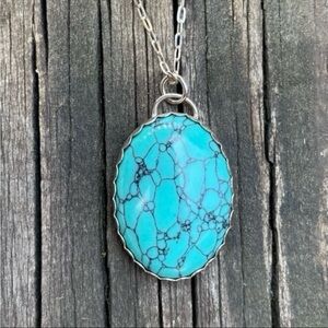 Handcrafted Turquoise Howlite Pendant Necklace, 16” Sterling Silver